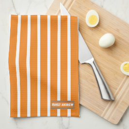Familienaam kleurrijke stijlvolle strepen oranje theedoek