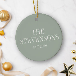 Familienaam Laatste Datum Stof Sage Kerstmis Keramisch Ornament