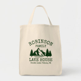Familienaam Lake House Forest Green Silhouette Tote Bag