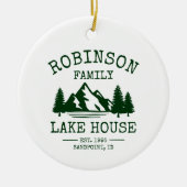 Familienaam Lake House Forest Green Trees Keramisch Ornament (Voorkant)