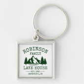 Familienaam Lake House Forest Green Trees Silver Sleutelhanger (Voorkant)