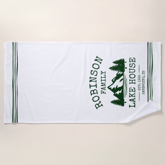 Familienaam Lake House Forest Green Trees Strandlaken (Voorkant)