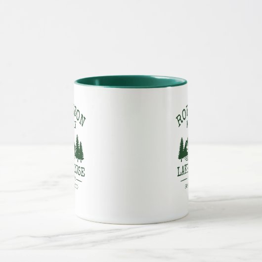 Familienaam Lake House Forest Green Trees Two Tone Mok (Midden)