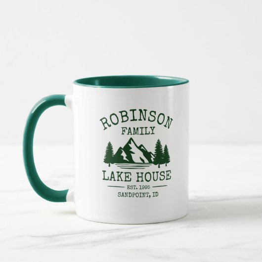 Familienaam Lake House Forest Green Trees Two Tone Mok (Links)