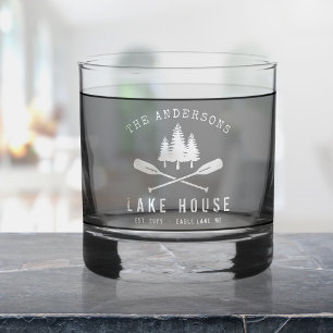 Familienaam Lake House Moderne riemen Bomen Whisky Glas