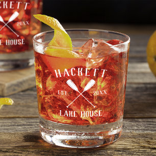 Familienaam Lake House Oars Logo Whisky Glas