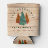 Familienaam Lake House Pine Tree hout gepersonalis Blikjeskoeler (Voorkant)