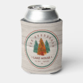 Familienaam Lake House Pine Tree hout gepersonalis Blikjeskoeler (Blikje Achterkant)