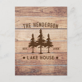 Familienaam Lake House Pine Tree hout gepersonalis Briefkaart