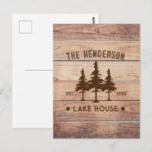 Familienaam Lake House Pine Tree hout gepersonalis Briefkaart (Voorkant / Achterkant)