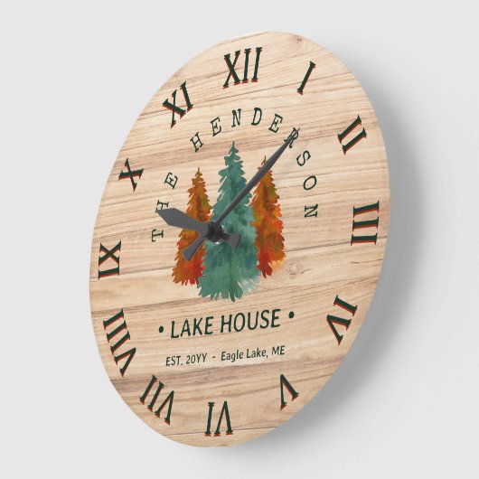 Familienaam Lake House Pine Tree hout gepersonalis Grote Klok (Hoek)
