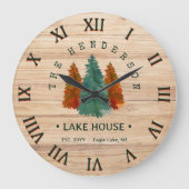 Familienaam Lake House Pine Tree hout gepersonalis Grote Klok (Voorkant)