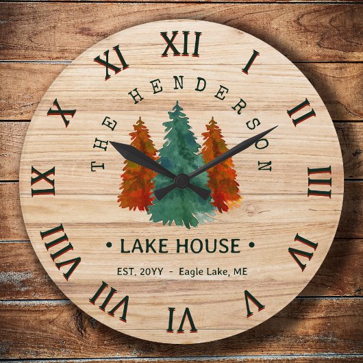 Familienaam Lake House Pine Tree hout gepersonalis Grote Klok