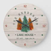 Familienaam Lake House Pine Tree hout gepersonalis Grote Klok (Voorkant)