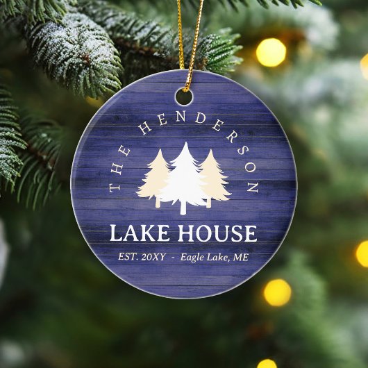 Familienaam Lake House Pine Tree hout gepersonalis Keramisch Ornament