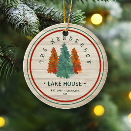 Familienaam Lake House Pine Tree hout gepersonalis Keramisch Ornament