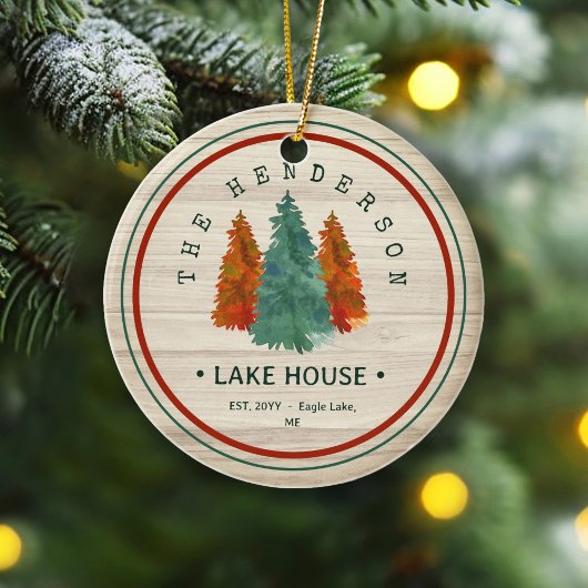 Familienaam Lake House Pine Tree hout gepersonalis Keramisch Ornament