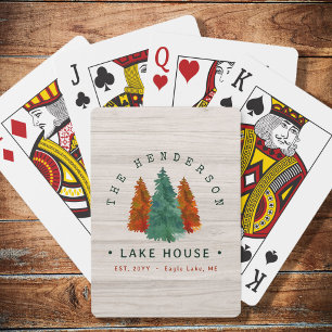 Familienaam Lake House Pine Tree hout gepersonalis Pokerkaarten