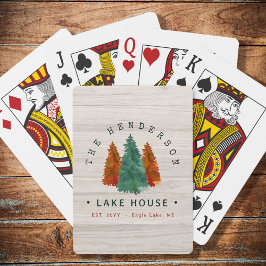 Familienaam Lake House Pine Tree hout gepersonalis Pokerkaarten