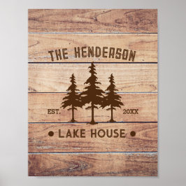 Familienaam Lake House Pine Tree hout gepersonalis Poster