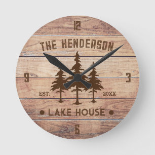 Familienaam Lake House Pine Tree hout gepersonalis Ronde Klok