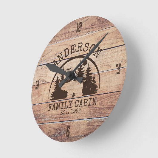 Familienaam Lake House Pine Tree hout gepersonalis Ronde Klok (Hoek)