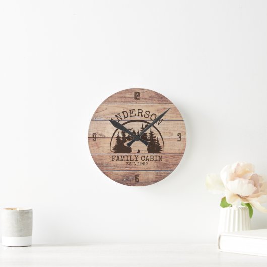Familienaam Lake House Pine Tree hout gepersonalis Ronde Klok (Huis)