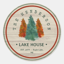 Familienaam Lake House Pine Tree hout gepersonalis Ronde Sticker