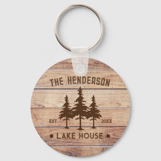 Familienaam Lake House Pine Tree hout gepersonalis Sleutelhanger (Voorkant)
