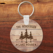 Familienaam Lake House Pine Tree hout gepersonalis Sleutelhanger (Voorkant)