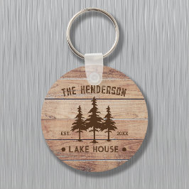 Familienaam Lake House Pine Tree hout gepersonalis Sleutelhanger