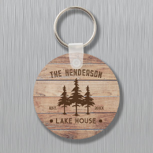 Familienaam Lake House Pine Tree hout gepersonalis Sleutelhanger