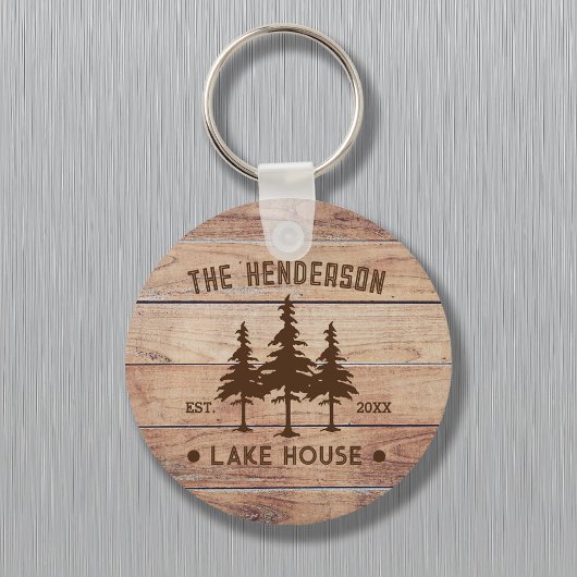 Familienaam Lake House Pine Tree hout gepersonalis Sleutelhanger