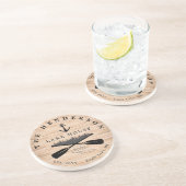 Familienaam Lake House Pine Tree hout gepersonalis Zandsteen Onderzetter (Zijkant)