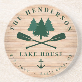 Familienaam Lake House Pine Tree hout gepersonalis Zandsteen Onderzetter