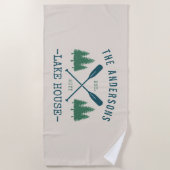 Familienaam Lake House Rustic Oars Pine Tree Strandlaken (Voorkant)