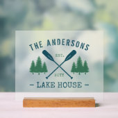 Familienaam Lake House Rustic Oars Pine Trees Acryl Bord (Neutraal)