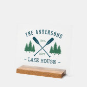 Familienaam Lake House Rustic Oars Pine Trees Acryl Bord (Hoek)