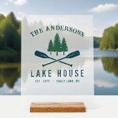 Familienaam Lake House Rustic Oars Pine Trees Acryl Bord