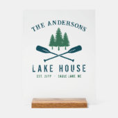Familienaam Lake House Rustic Oars Pine Trees Acryl Bord (Voorkant)
