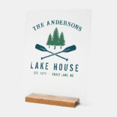 Familienaam Lake House Rustic Oars Pine Trees Acryl Bord (Hoek)