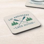 Familienaam Lake House Rustic Oars Pine Trees Bier Onderzetter (Linkerzijde)
