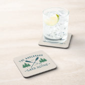 Familienaam Lake House Rustic Oars Pine Trees Bier Onderzetter (Rechterzijde)
