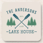 Familienaam Lake House Rustic Oars Pine Trees Bier Onderzetter (Voorkant)