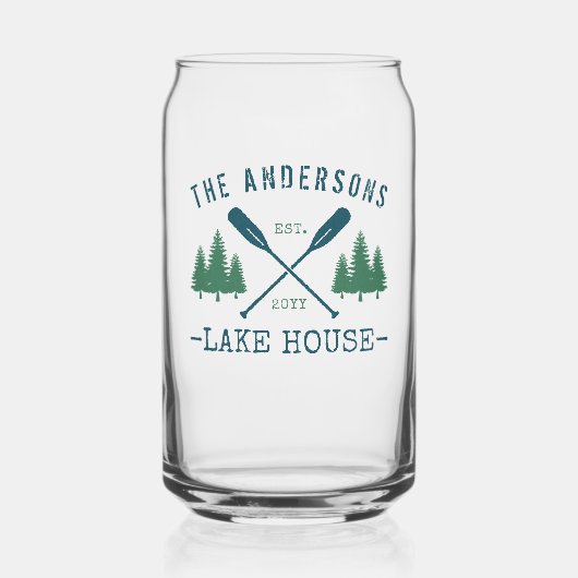 Familienaam Lake House Rustic Oars Pine Trees Blikvorm Glas (Voorkant)