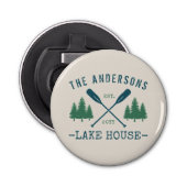 Familienaam Lake House Rustic Oars Pine Trees Button Flesopener (Voorkant)