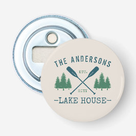 Familienaam Lake House Rustic Oars Pine Trees Button Flesopener