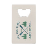 Familienaam Lake House Rustic Oars Pine Trees Creditkaart Flessenopener (Achterkant)