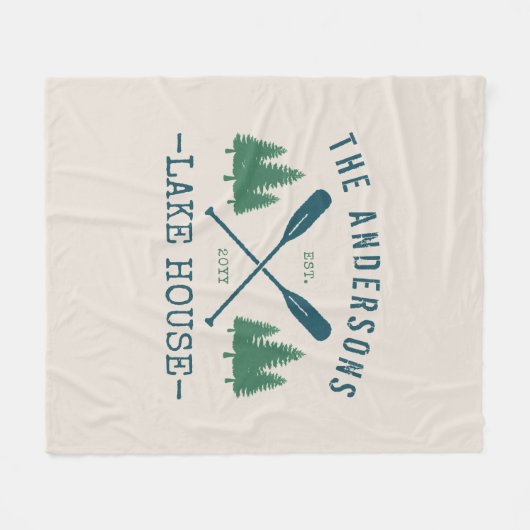 Familienaam Lake House Rustic Oars Pine Trees Fleece Deken (Voorkant (Horizontaal))
