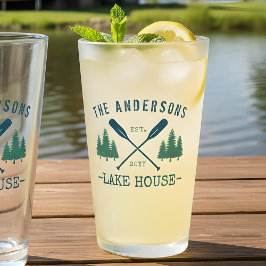 Familienaam Lake House Rustic Oars Pine Trees Glas